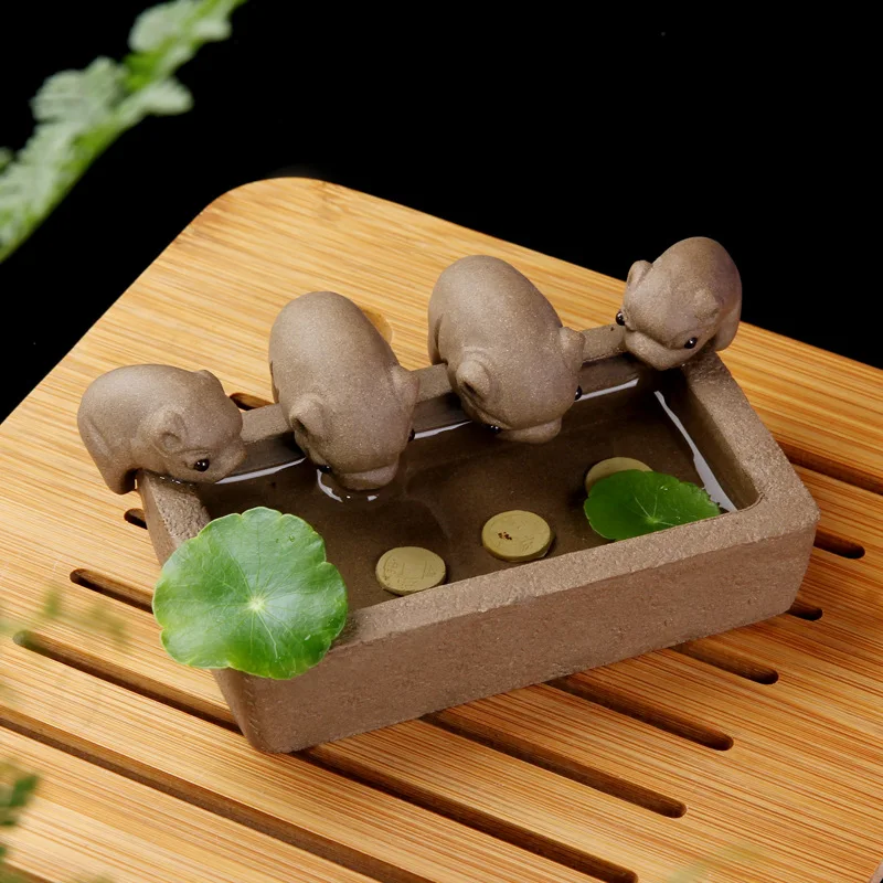 Purple Clay Tea Pet Little Pigs Drink Water Crude Pottery Kung Fu Tea Home Decoration