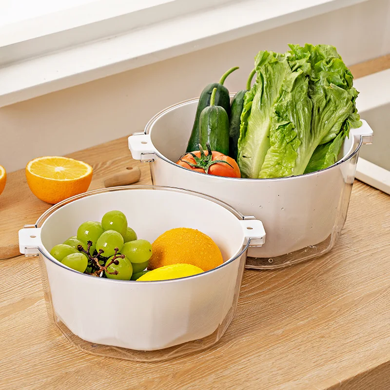 Household Water-draining Plastic Utensils Basket Vegetable and Fruit Drainer Basket Salad Wash Colander Washing Bowl