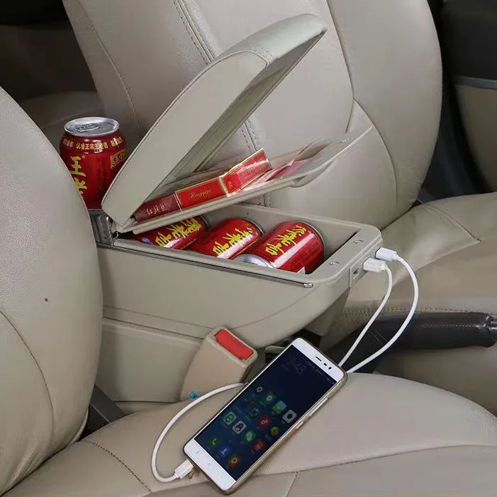 Кожаный подлокотник центральный магазин коробка для хранения USB зарядка усиливает двухслойный ящик Peugeot 208