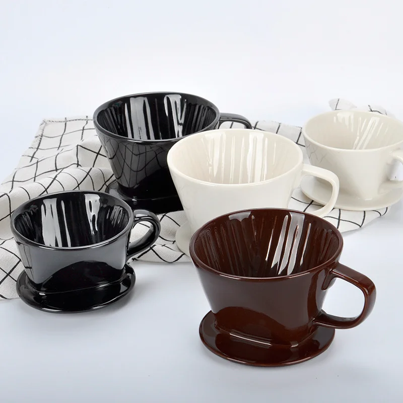 Colorful Custom Ceramic Pour Over Coffee Dripper Coffee Filter Cone Cup with 3 Holes Flat Bottom 2# & 4#
