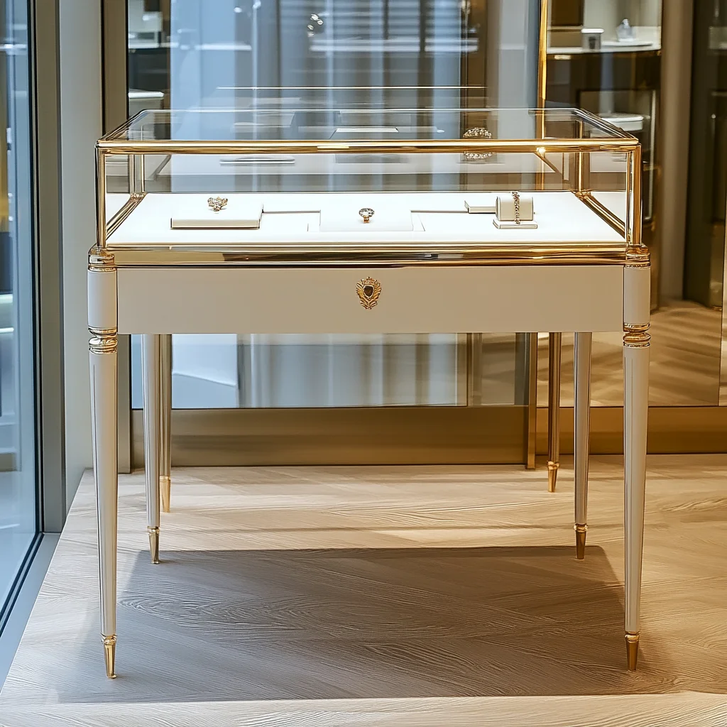 Lux 2024 Luxury Custom Jewelry Display Case Gold Metal Jewelry Store Showcase Design