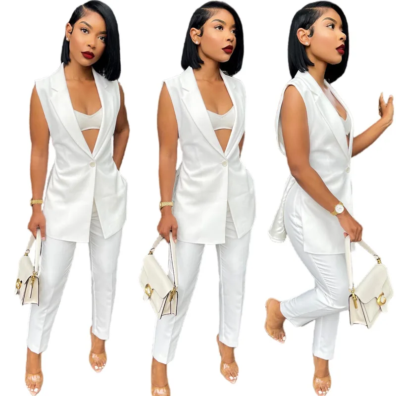 Factory Direct Sales Fashion Casual Solid Color Slit Top And Trousers Suit Two Piece Suit