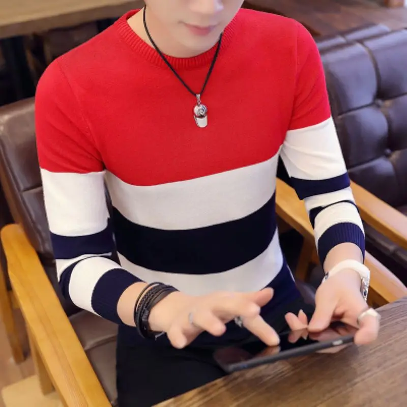 Korea Grey Sweaters And Pullovers Men Long Sleeve Knitted Sweater High Quality Winter Pullovers Homme Warm Navy Coat 3xl Newest