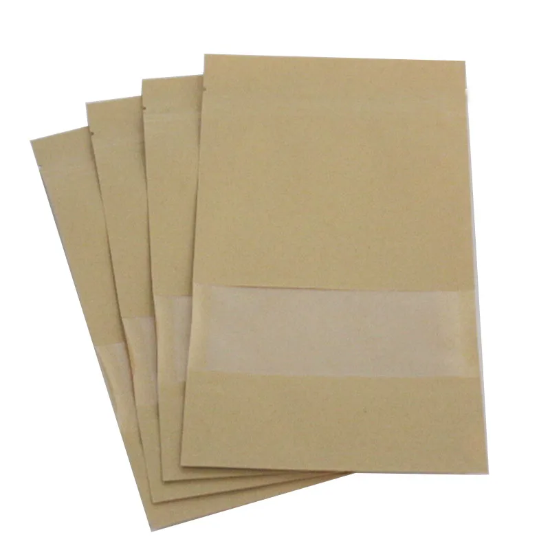 
12x20cm Kraft paper bag ziplock flat bottom with window 
