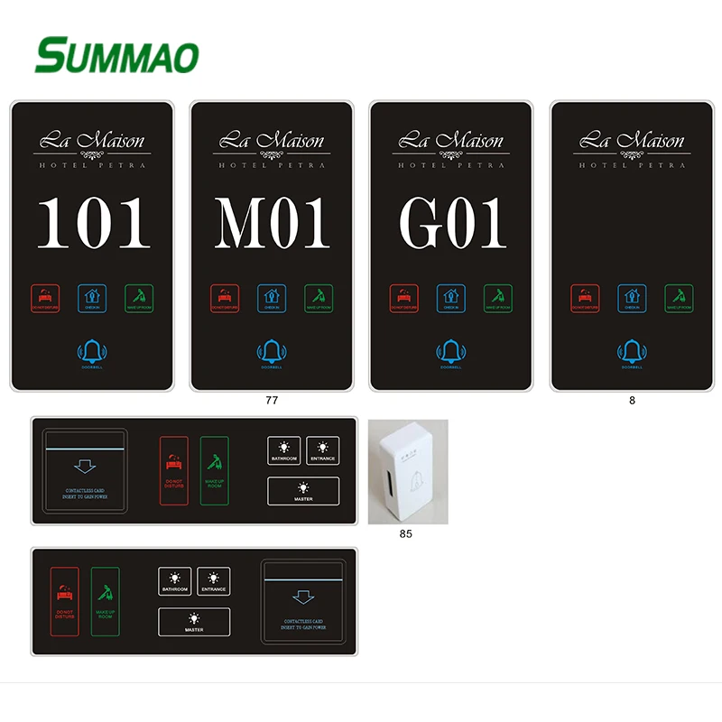 Electronic Hotel Doorplate Glass Touch Screen Doorbell Switch Room Number Led Digital Display Door Plate
