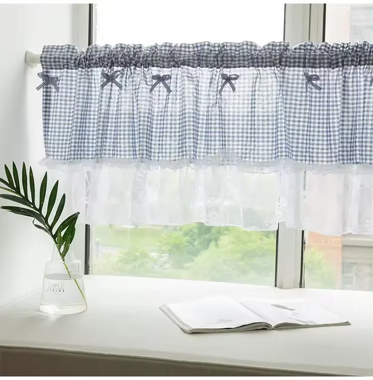 Customized Valances White and Blue Farmhouse Design Window Treatment Decor Curtains Rod Pocket Valances
