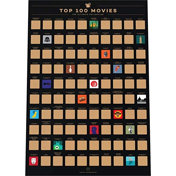 Hotsale Scratch Off Movie Poster with 100 Movies