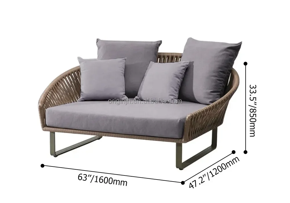 Outdoor daybed with cushion pillow aluminum frame round rattan garden lounge
