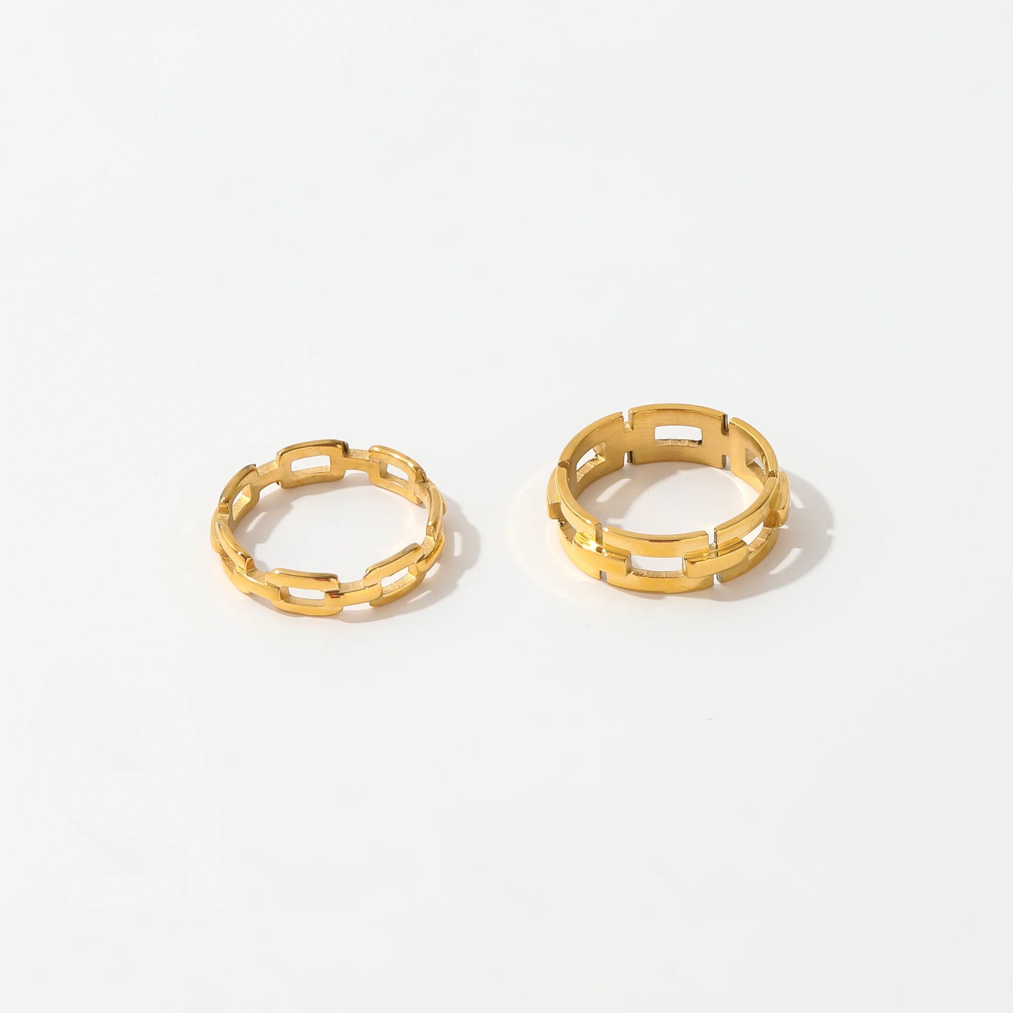High End 18K Plain Gold Chain Shape Hollow Ring Stainless Steel Trendy Simple Gold Plated Jewelry