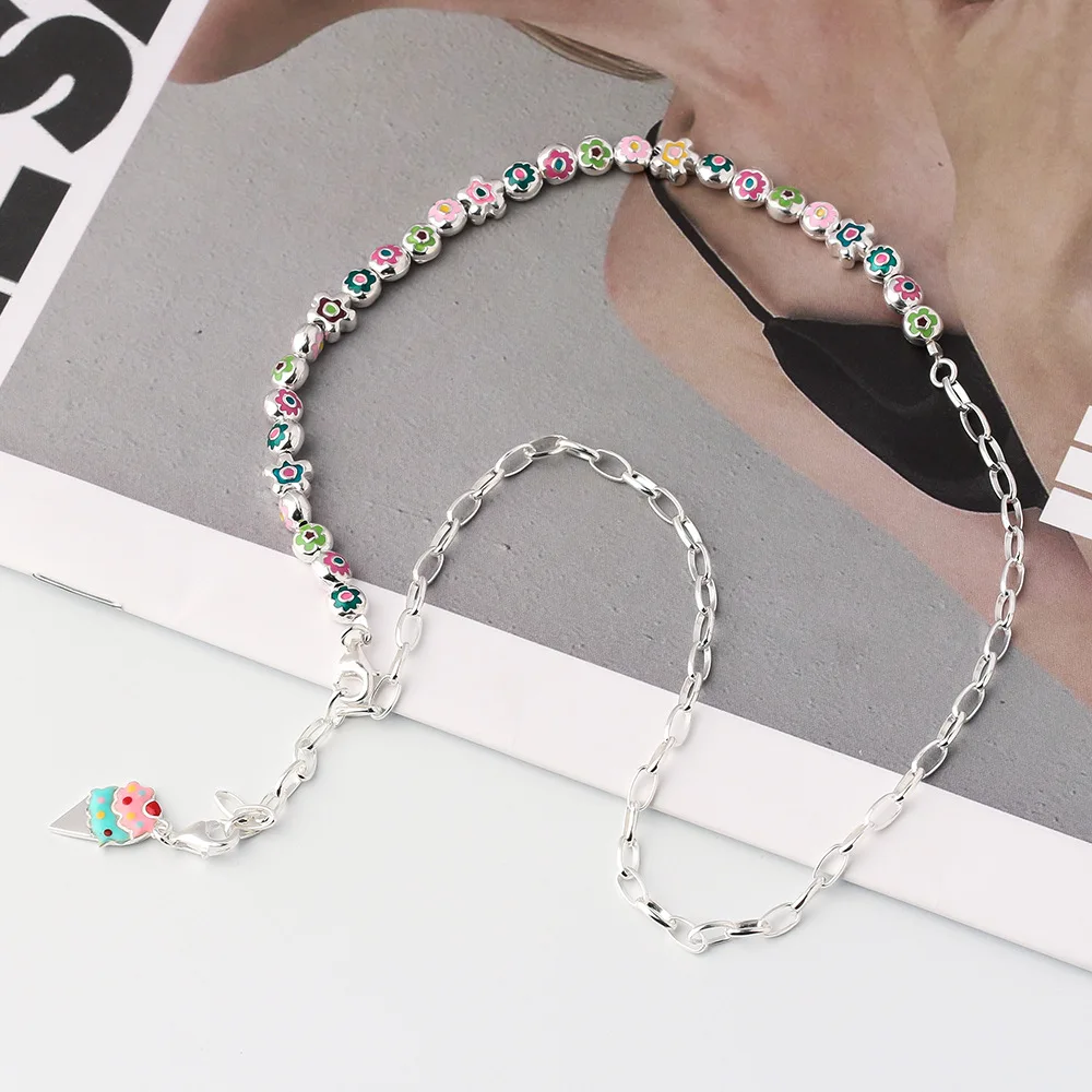 S925 Sterling Silver Korean Small Flower Necklace for Women. Niche Fashion-Designed Collarbone Chain, 2023 New Summer Style.