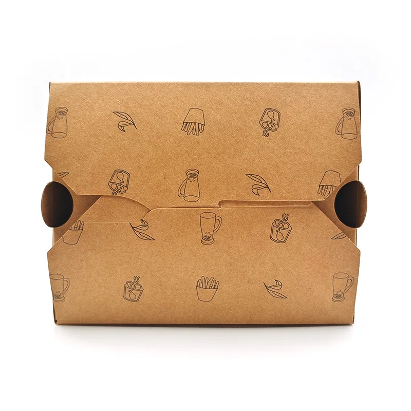 Custom Logo Printed Sturdy Oil Water Proof Take Out To Go Fast Food Packaging Kraft Paper Box Container
