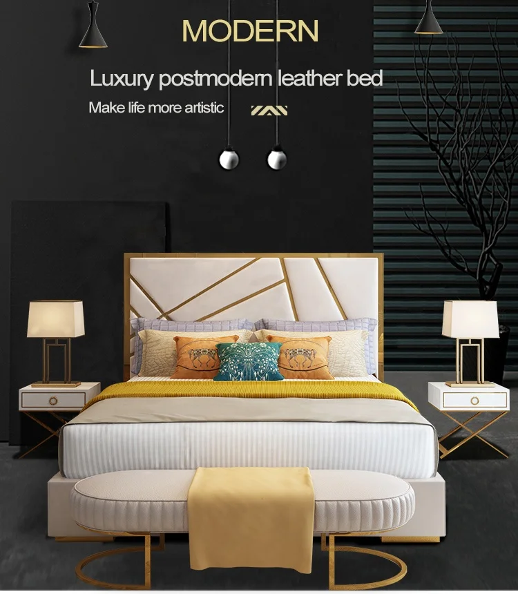 Postmodern new luxury bed king size bed frame leather bed bedroom Furniture