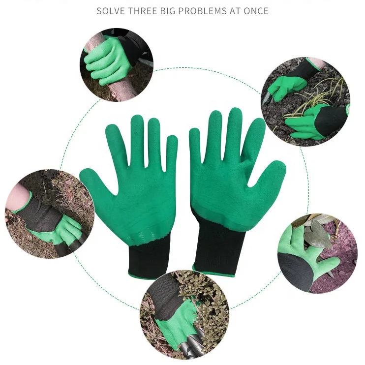 4 Colors Handskar Household Digging Work Mitten Women Men Gardening Planting Working Safety Latex Coated Garden Gloves with Claw