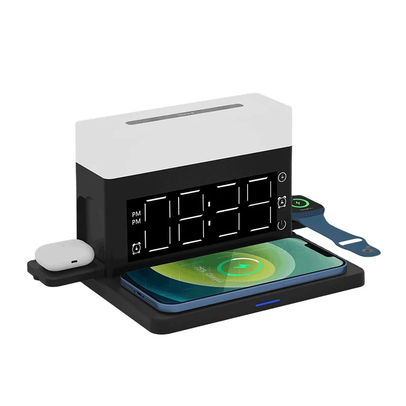 15W Mobile Phone Fast Qi Wireless Charging Led Digital Display Alarm Clock Wireless Charger For iPhone Apple Watch