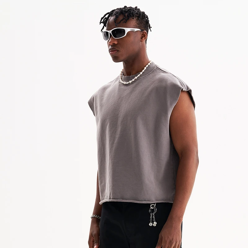 high quality heavyweight wash cropp tank top custom gray cropped boxy fit sleeveless vest tee shirts