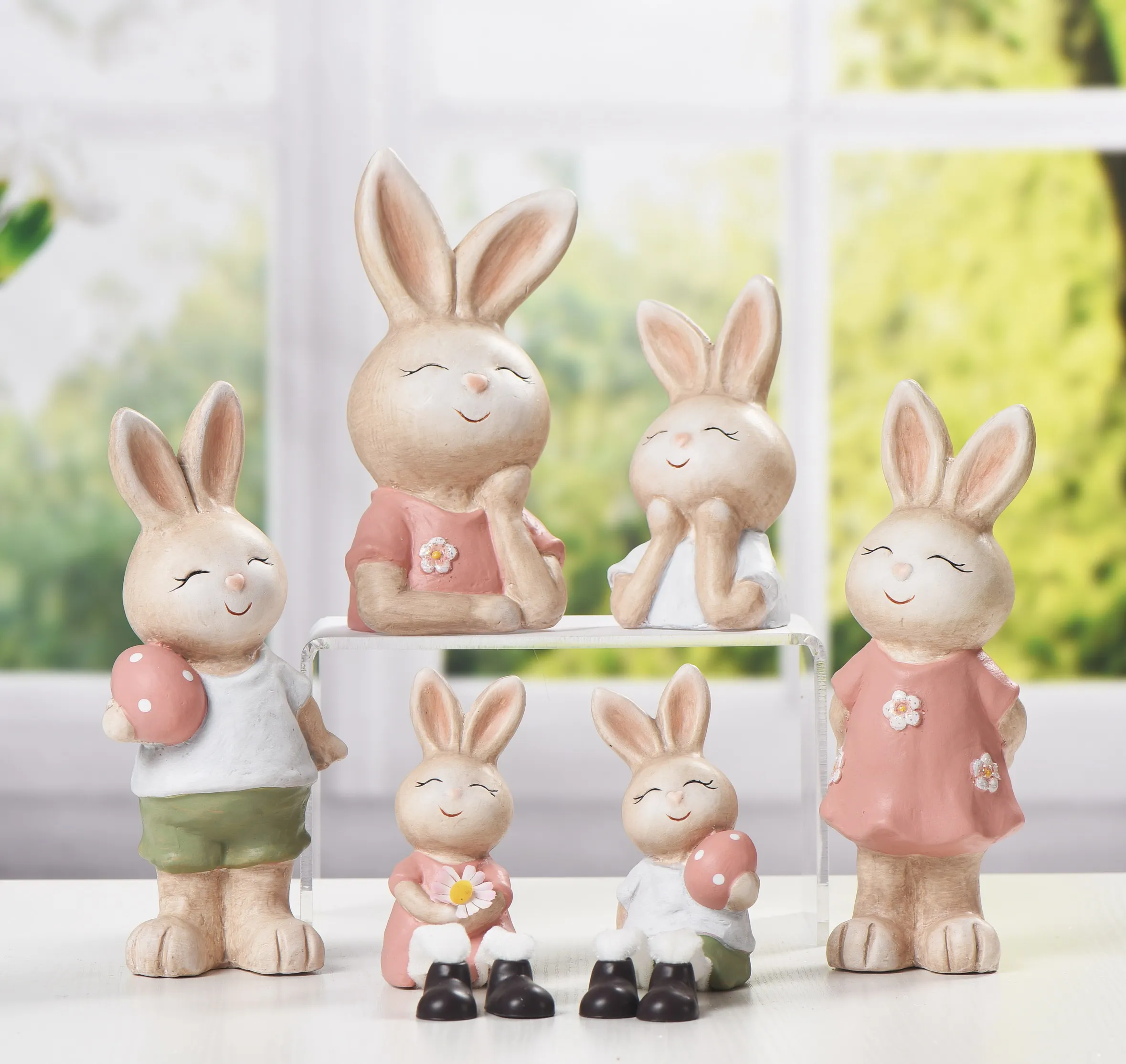 Hot selling ceramic home decor funny rabbit cute Easter ornaments animal fairy garden gift craft for indoor outdoor decoration