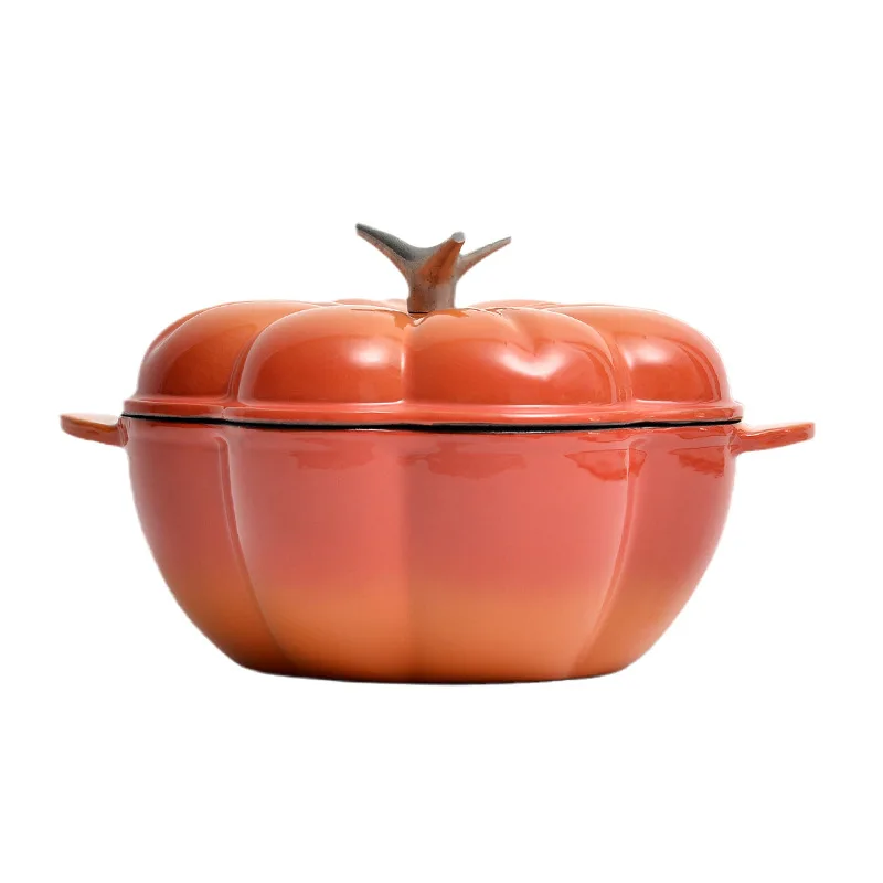 Custom orange 24CM pumpkin pot cast iron enamel crock pot non-stick oven  double handle induction cooker with lid gas universal