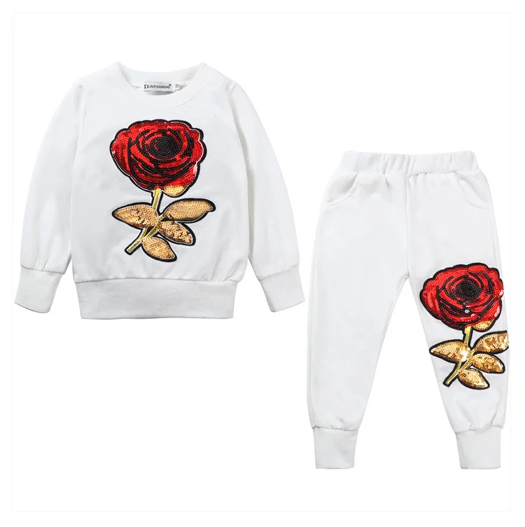 
Embroidery Sequins Toddler Hoodies Clothes Sets For 3-7 Years Girls Sweatpants Kids Outfits Children Tracksuit 