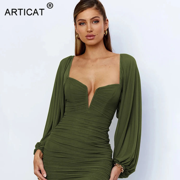 Backless Pleated Dress Women New Year 2022 Elegant Casual Solid Double Layer Mesh Mini Evening Dresses Female Clothing