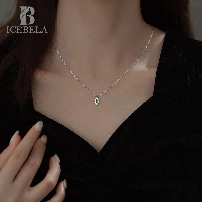 Wholesale 925 Sterling Silver Necklaces Luxury Elegant Vintage Fine Jewelry 14k Gold Plated Emerald Pendant Necklaces For Women