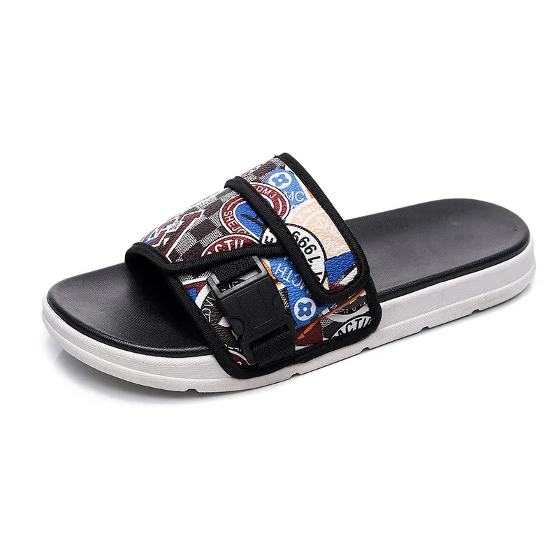 New Color Net Red Men And Women Personality Couple One-Word Slippers Men Trendy Summer Beach Shoes Comfortable Slipper Shoes