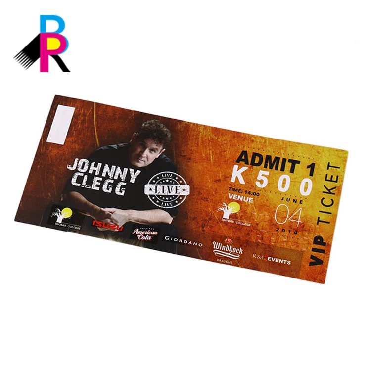 Customized High Quality Paper Printing Discount Vocal concert Theme Park Ticket