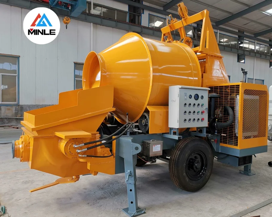 MINLE  China Concrete mixing trailer pump is suitable for tunnel construction  20m³ 30m³ 40m³/h concrete mixer with pump