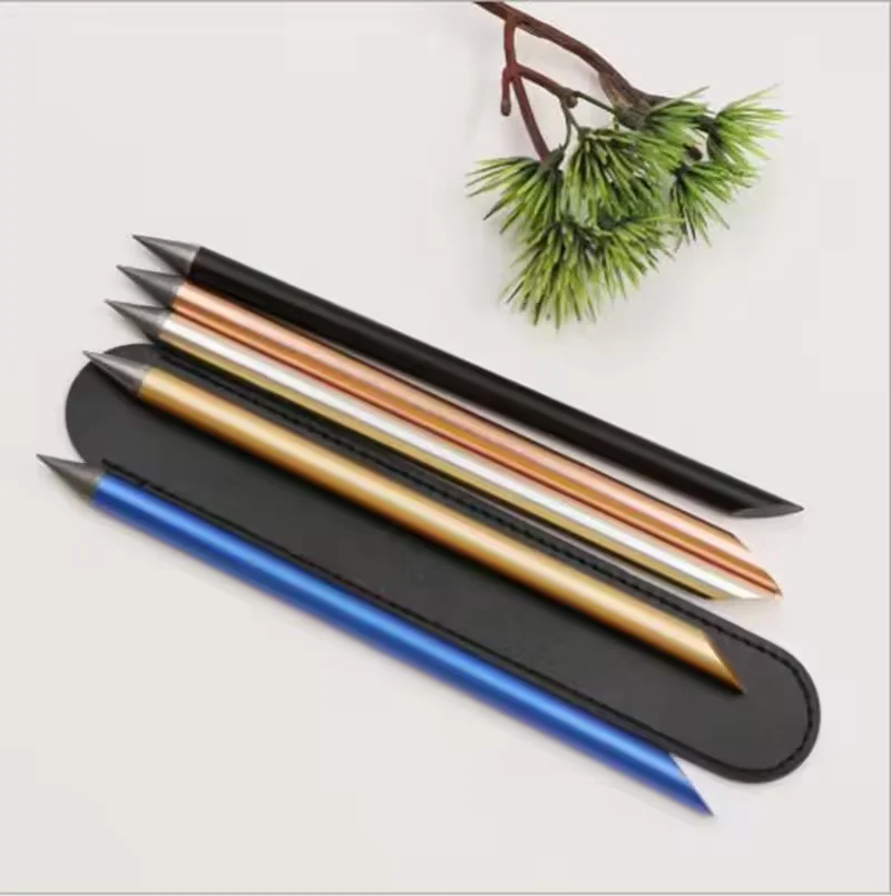 Germany Unique Oblique Top Metal Deathless Pencil Novelty Writing Forever No Ink Refill Pen Assorted Matte Colors Eternal Pencil