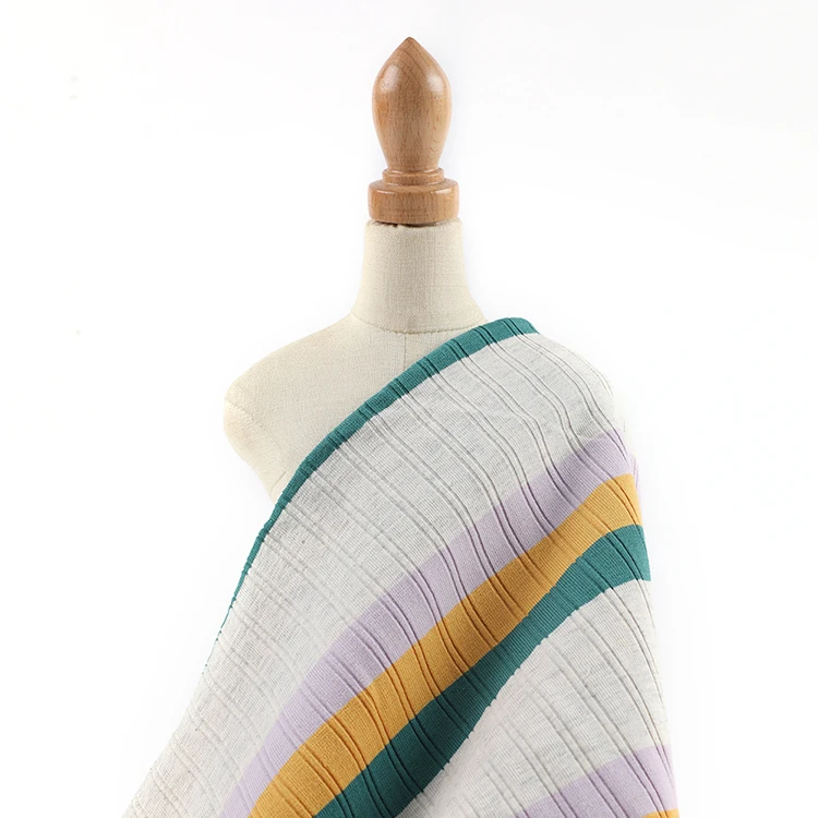 57%cotton 38% polyester5%spandex yarn dye  rib knitted fabric