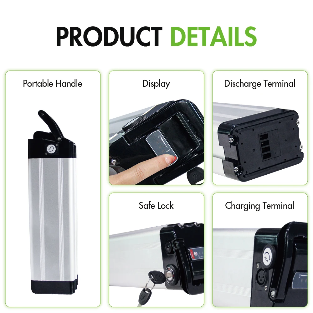 Silver Fish 36v 13ah Lithium Ion E Bike 48v Rechargeable Lifepo4 Ebike Battery Pack