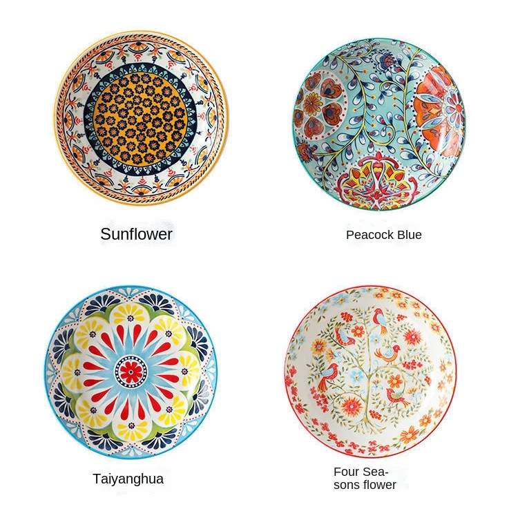 Tableware High-value New Ceramic Plates Colorful 8 10.5 7.5 Moroccan Bohemian Porcelain Dessert Plate Set Hotel Restaurant