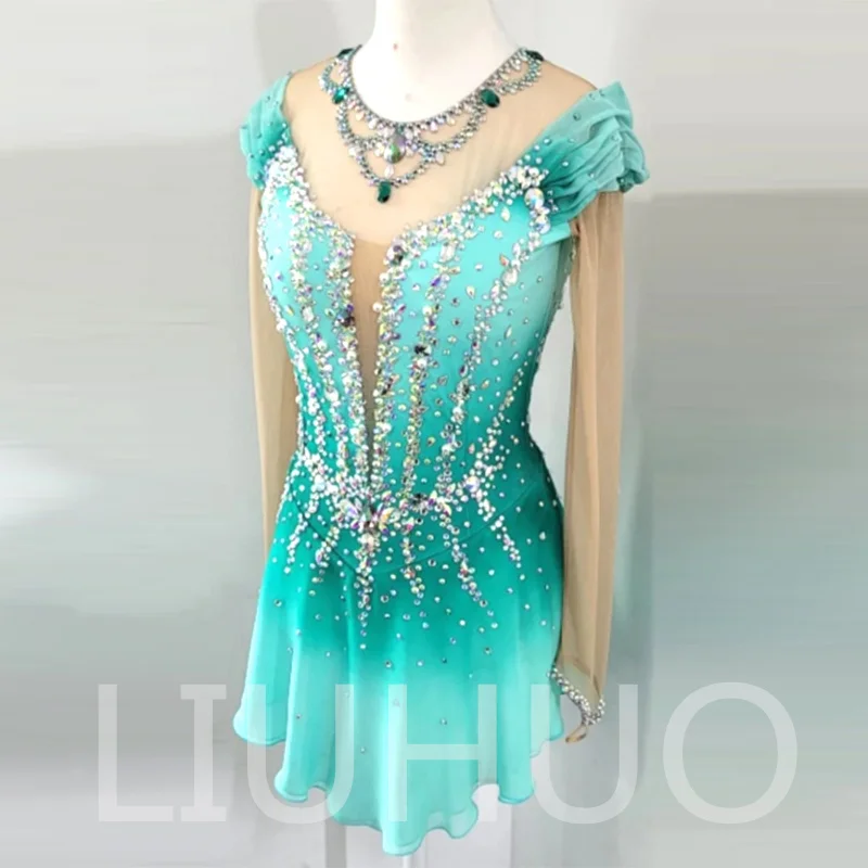 Girls Figure Ice Skating Dress Skating Ballet Dance Leotard Professional Quality Diamonds Dress CA Children