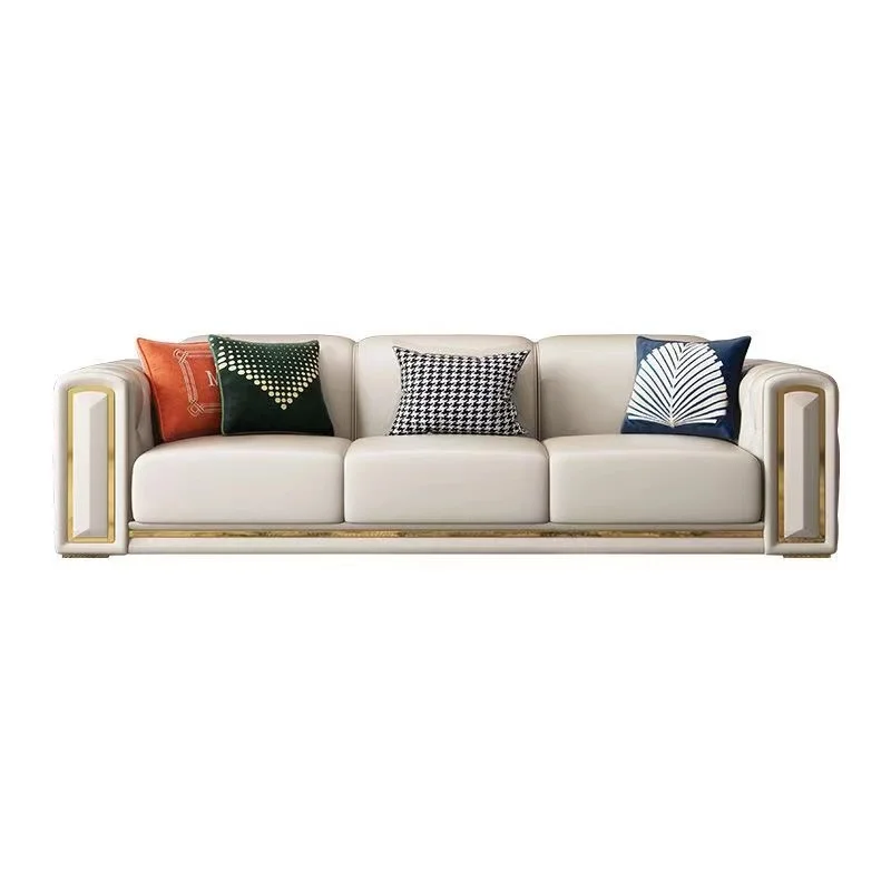 Modern New Design luxury Couch With Brass Legs Plush Leather Sofa Living Room Furniture