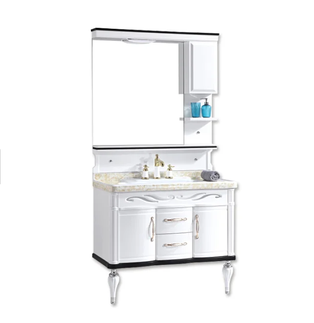 Hot sale germany style mdf bathroom furniture bathroom cabinet luxury PVC bathroom cabinet with sink and mirror