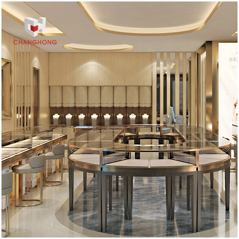 fashion display case jewelry round glass jewelry display cabinet showcase with lock and jewelry store fixtures