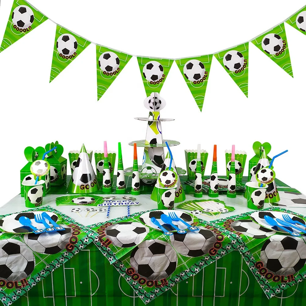 Green Football theme party decoration tableware sets kids birthday party supplies