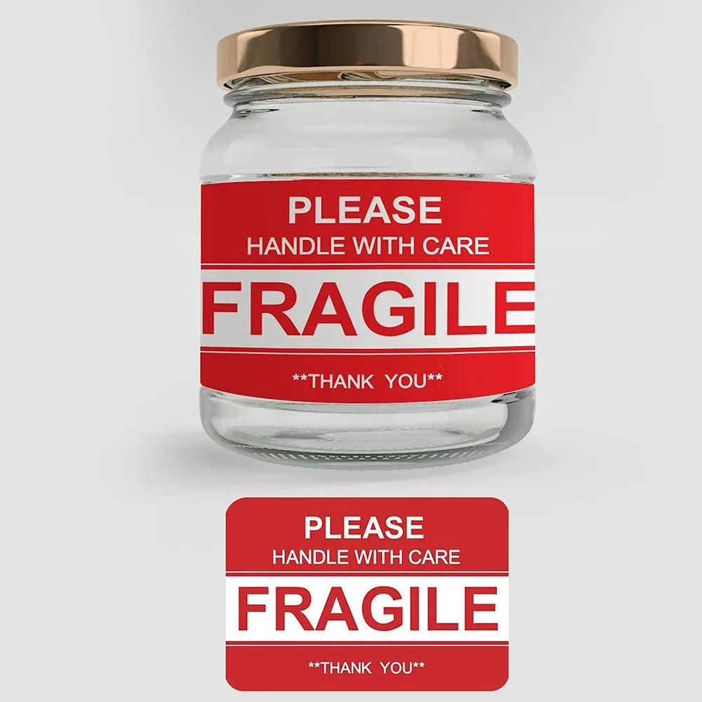 Self Adhesive 2x3inch Fragile Stickers Shipping Label Handle With Care Glassy Bottle Fragile Warning Banner Sticker