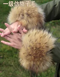 Fashion Parka Coat Jackets decoration Winter 2022 Women fake raccoon Fox Fur Sleeve Cuffs Wrist Ring Raccoon Fur Cuffs