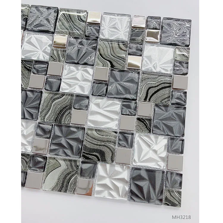 Arch Crystal Glossy Blue Wave Price Good Quality Glitter Tiles Painting Decorative Wall Mosaic Glass Tile