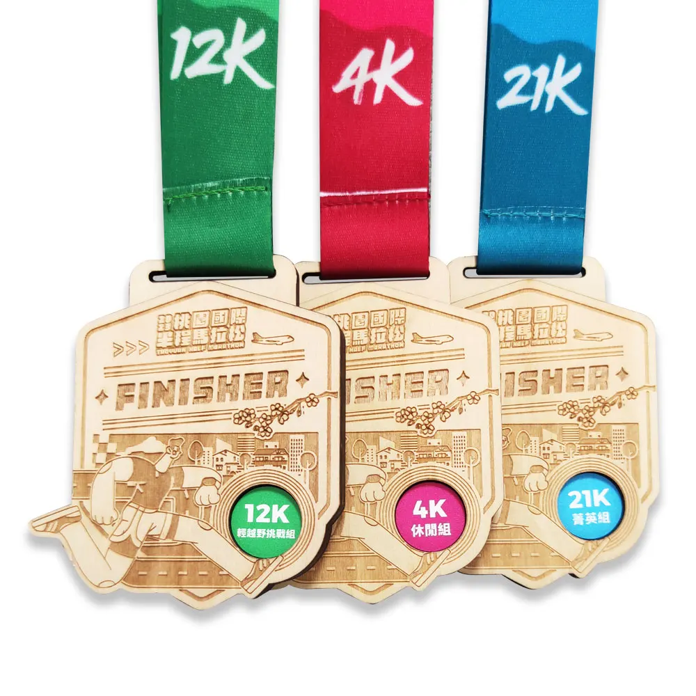 Medals Manufacturer wholesale wood bamboo engraving print color marathon running finisher medal custom wooden medals