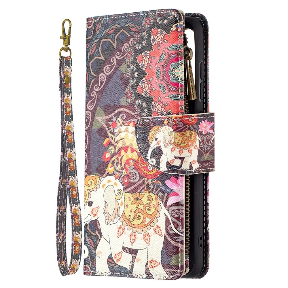 Zipper design wallet flip case for Samsung Galaxy S21FE/S22/S23 Flower/animal design
