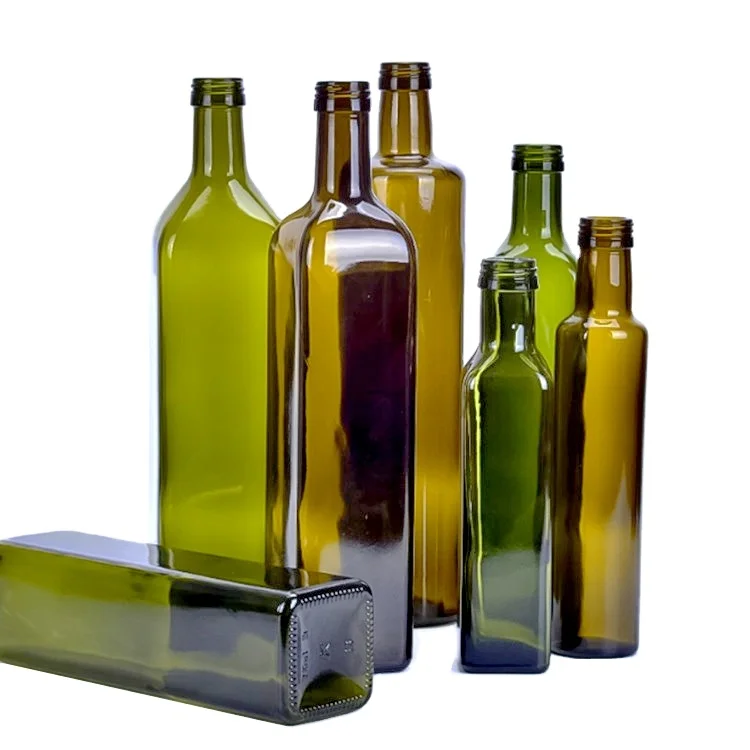 Free Sample Food Grade 500 ml Square Dark Green Marasca Glass Bottles for Olive Oil