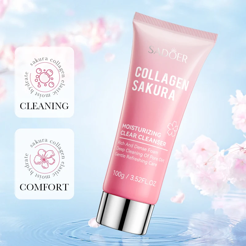 OEM ODM  SADOER Collagen Moisturizing Face Cleanser Deep Cleaning Oil Control Face Wash for Women