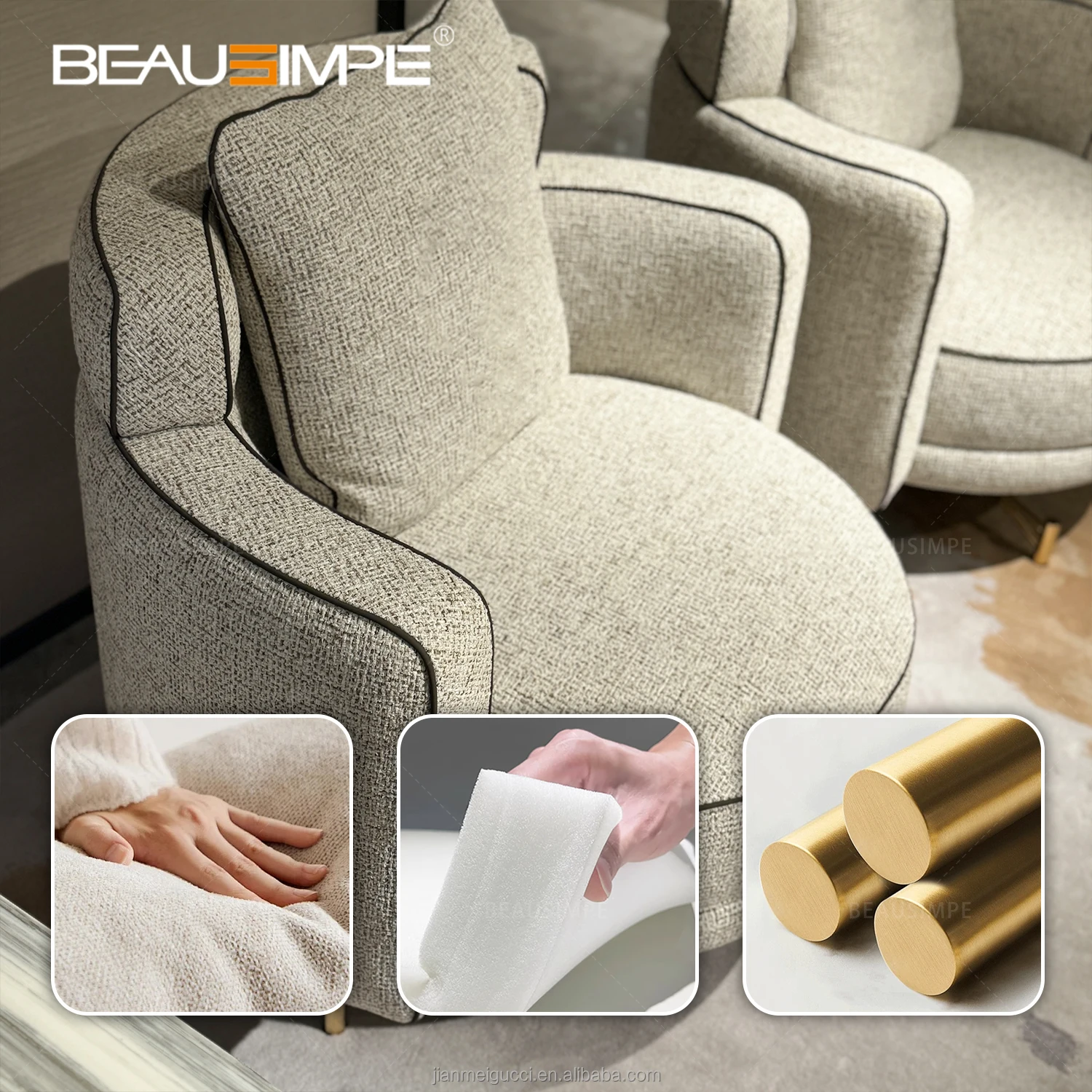 Italian Khamma Armchair Modern High End Bedroom Living Room Furniture Stainless Steel Rotating Chair Light Luxury Lounge Chair