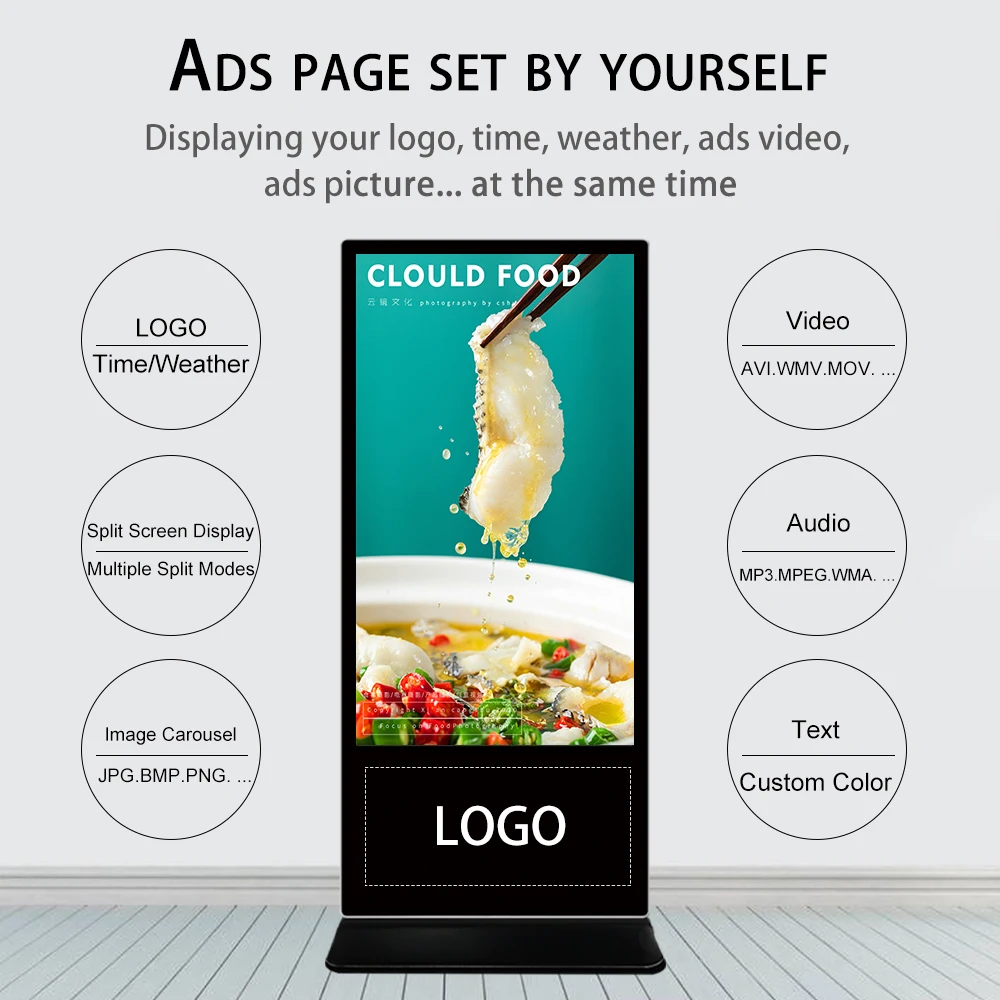 32 Inch Kiosk Machine Rohs CE FCC Advertising Player Floor Stand Digital Signage And Displays