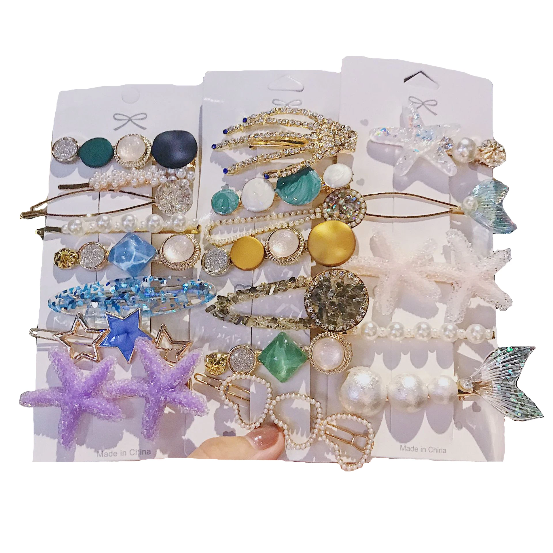 Purple starfish barrettes 8pcs set mermaid Pearl edge clip exquisite rhinestone headwear styling tools pins for girls gift