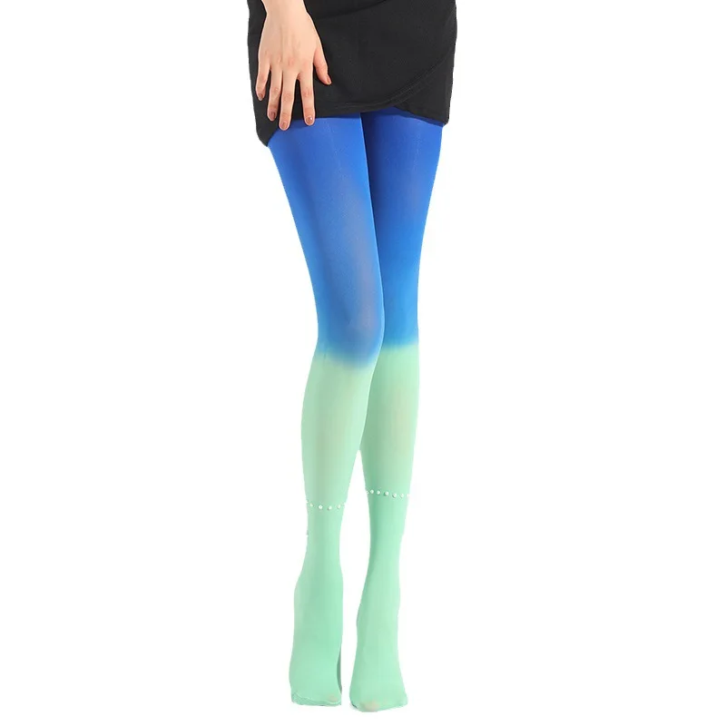 New gradient color hot diamond pearl decoration ladies bottoming high elasticity pantyhose net stockings gradient stockings
