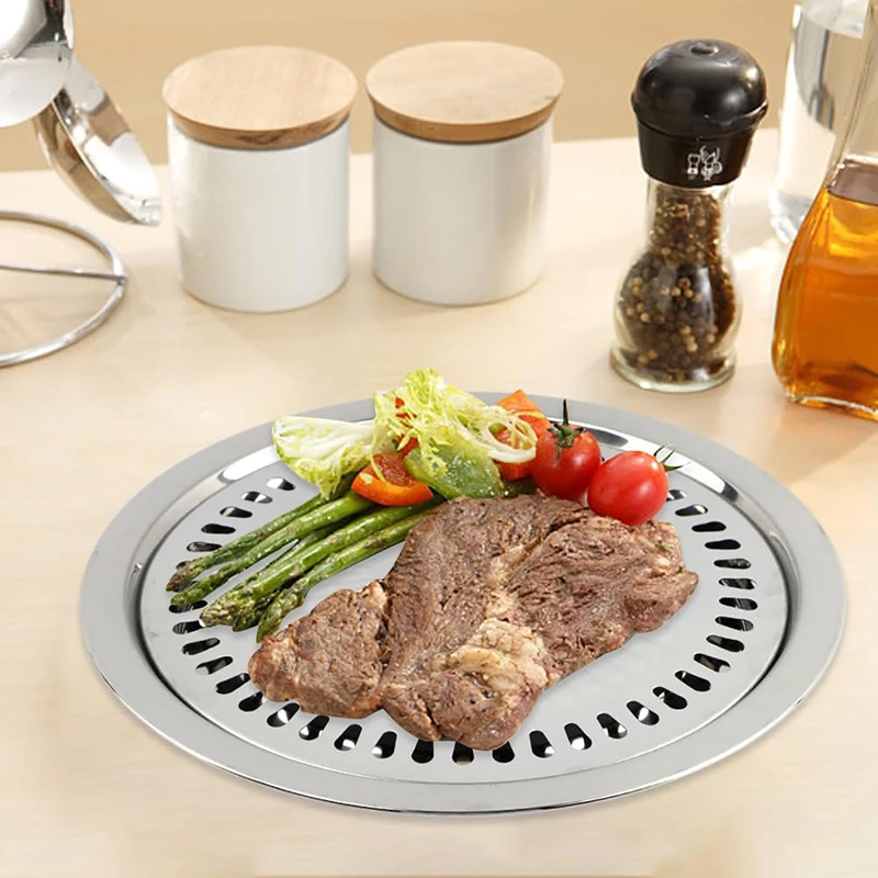 DAPHYLA BBQ Non-stick Round Barbecue Grill Pan, Smokeless Barbecue Plate for Indoor Outdoor Grilling Pan, Stovetop Grill Pan,