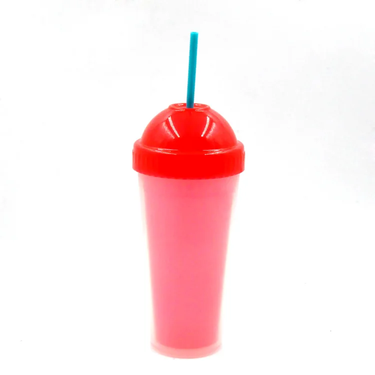 
100% Safe Material PP Pink Plastic Water Bottle with Easy Clean Lid Straw 