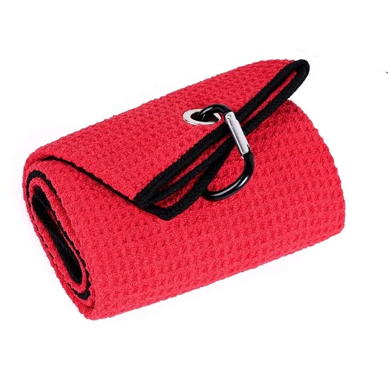 Cheap Microfiber Waffle Pattern Golf Towel Wholesale Tri-fold Golf Towel for Golf Bags with Clip